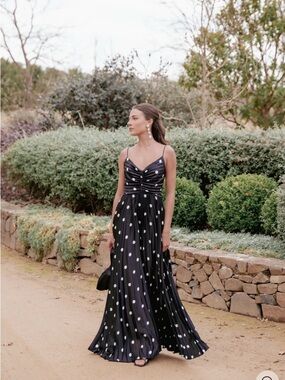 Petal & Pup Naira Pleated Black Maxi Dress with White Polka Dots